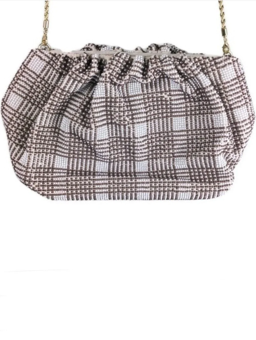 NWOT Loeffler Randall Mini Analeigh Plaid Diamante Beaded Twisted Chain Clutch